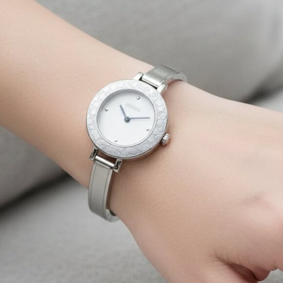 Coach Bridgit Wrist Watch White Patent Leather Silver Stainless Steel Y2k 2000s - Picture 1 of 11